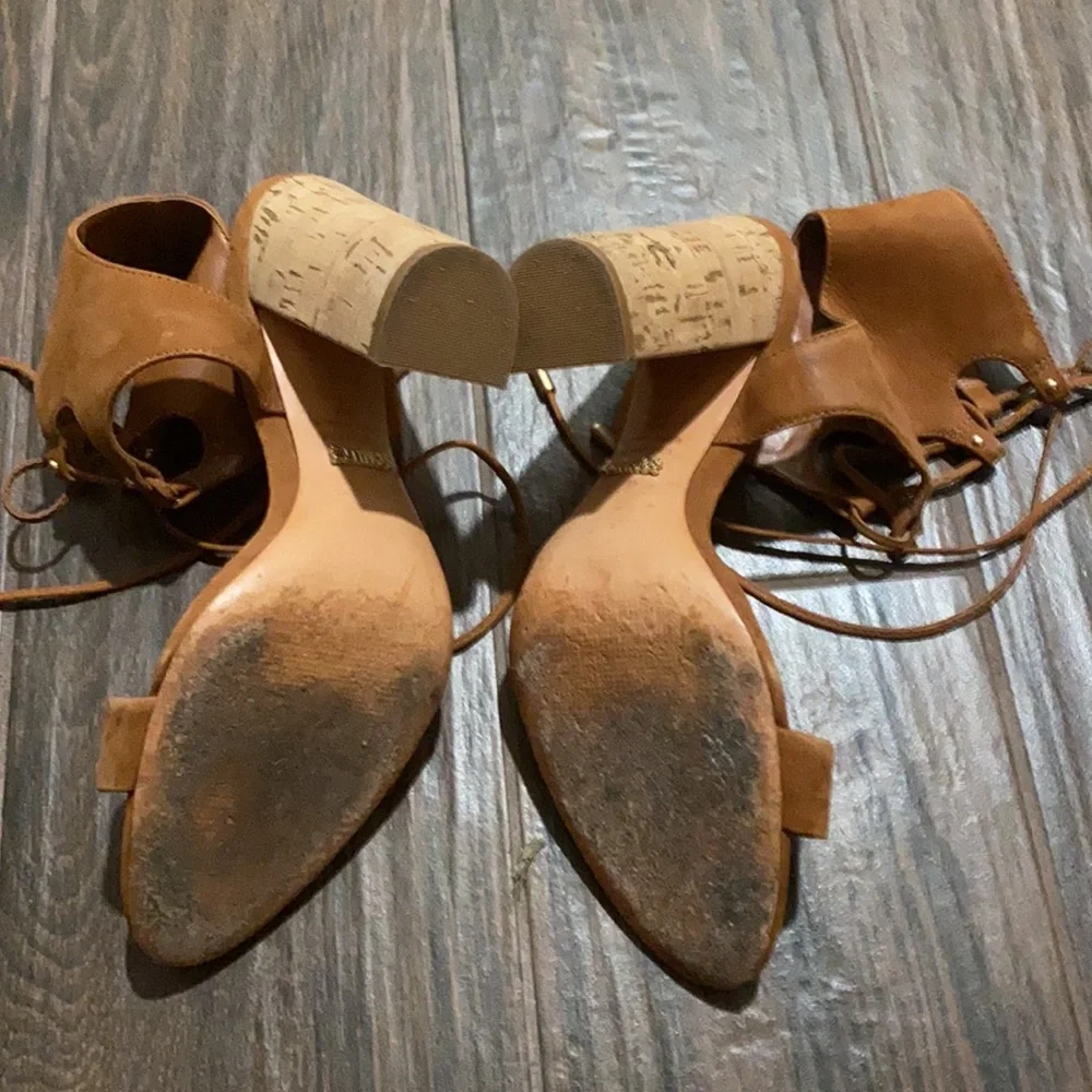 COPY - Schutz cognac camel lace up cork heels